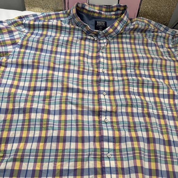 Nautica Other - Nautica Men Shirt Large Plaid Linen Blend Button Up Short SleeveEaster 5xlt 512
